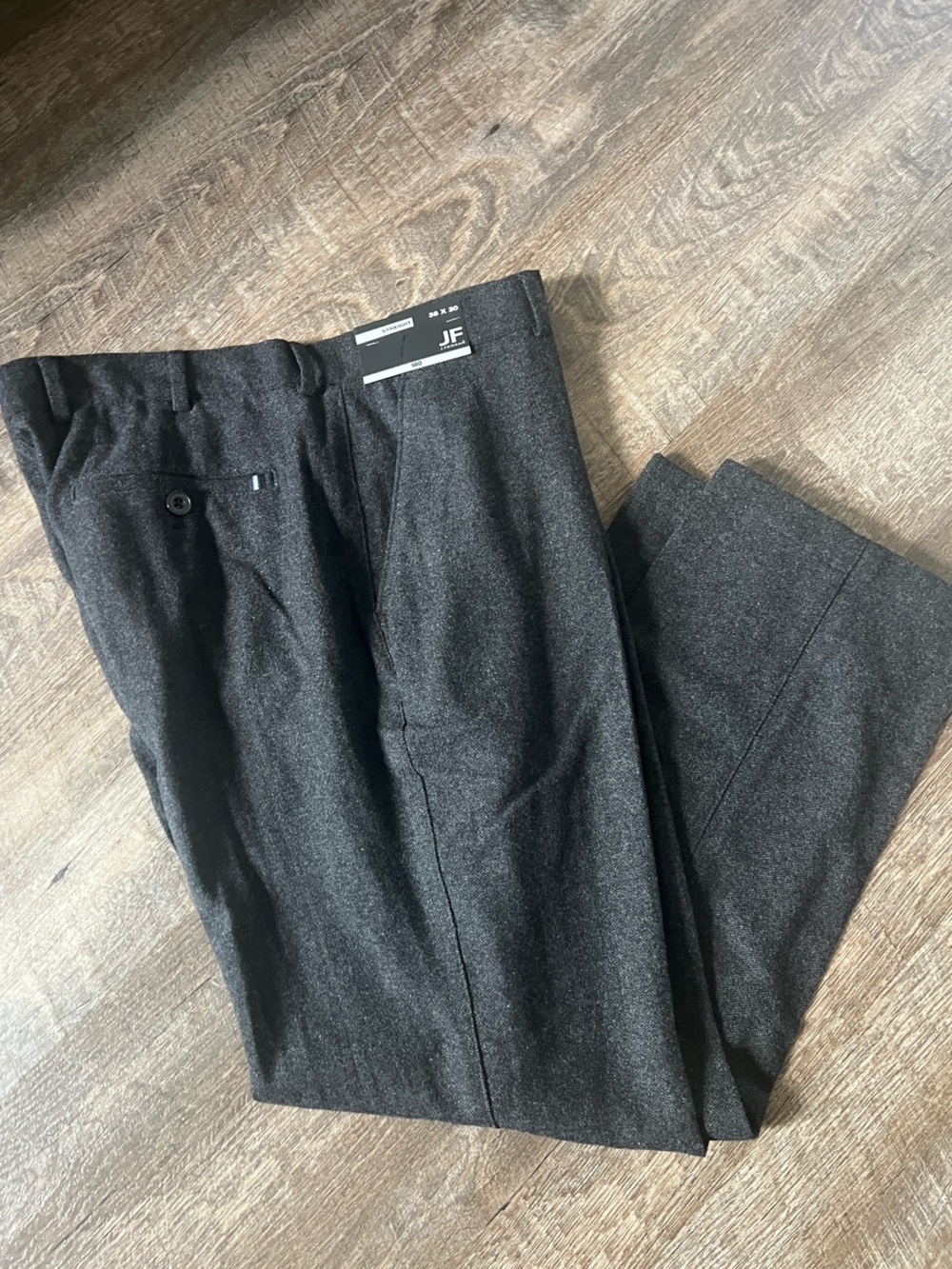 JF J Ferrar Men's Straight Charcoal Tweed Flat Front Wool Pants- Size 34x34
